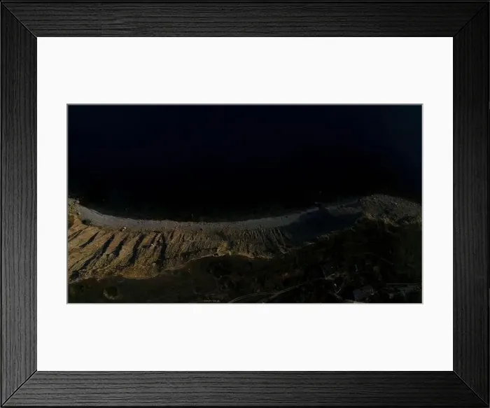 Framed Print : Aerial view of the lake coast line with dark blue water surface Framed Print : Aerial view of the lake coast line with dark blue water surface