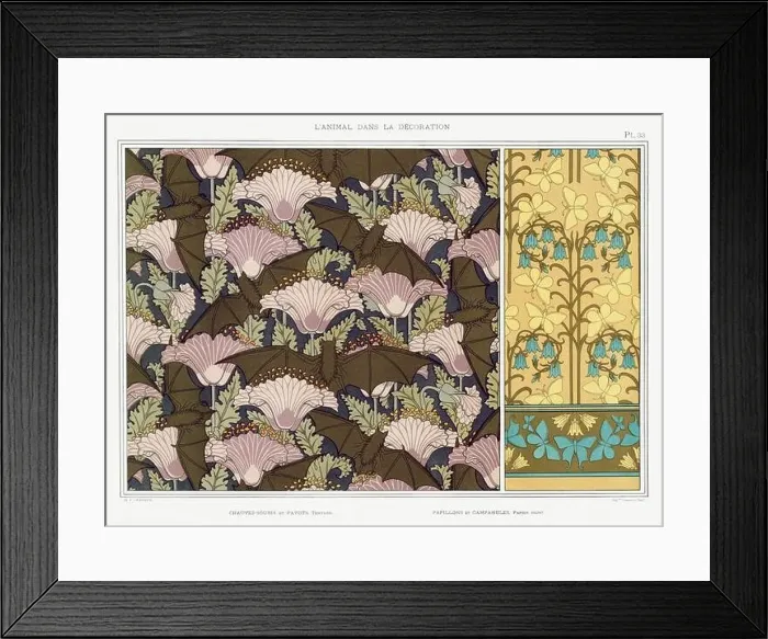 Framed Print : Bats-Butterfly  /  Illustration from L'animal dans la decoration (1897) by Maurice Pillard Verneuil