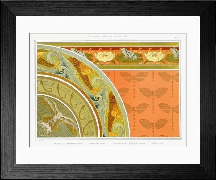 Framed Print : Frog-Dragonfly-Fish-Bird-Rat / llustration from L'animal dans la decoration (1897) by Maurice Pillard Verneuil Framed Print : Frog-Dragonfly-Fish-Bird-Rat / llustration from L'animal dans la decoration (1897) by Maurice Pillard Verneuil