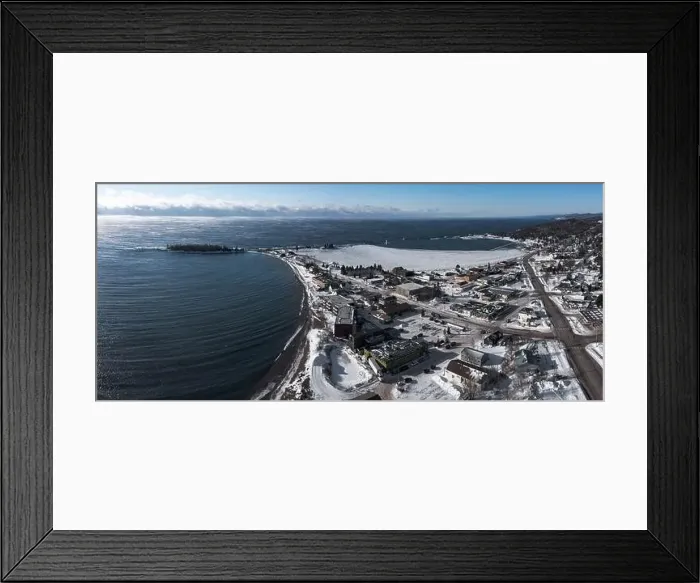 Framed Print : Grand Marias Minnesota on Lake Superior WInter - drone aerial Framed Print : Grand Marias Minnesota on Lake Superior WInter - drone aerial
