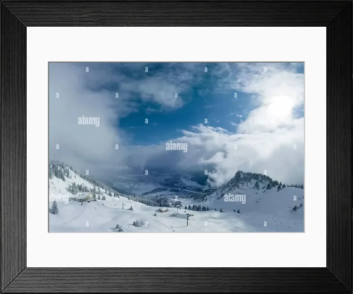 Framed Print : hahnenkamm ski area in tyrol with a view of the deep wintry town of reutte Framed Print : hahnenkamm ski area in tyrol with a view of the deep wintry town of reutte