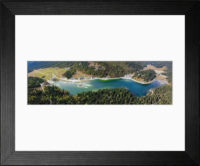Framed Print : Aerial drone. Lake Misurina in the Italian Dolomites near Cortina D'Ampezzo. Sunny summer day with blue sky and clouds Framed Print : Aerial drone. Lake Misurina in the Italian Dolomites near Cortina D'Ampezzo. Sunny summer day with blue sky and clouds
