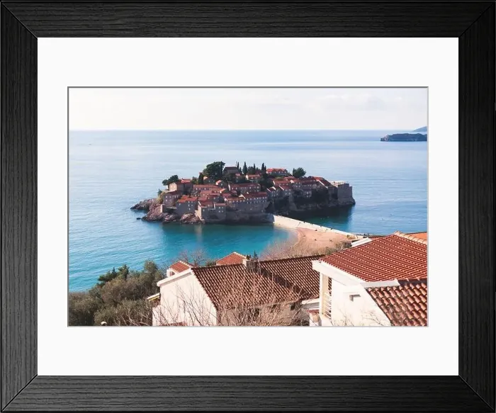 Framed Print : View of Sveti Stefan, a town in Budva Municipality Framed Print : View of Sveti Stefan, a town in Budva Municipality