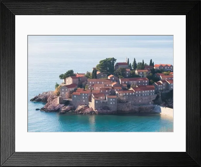 Framed Print : View of Sveti Stefan, a town in Budva Municipality Framed Print : View of Sveti Stefan, a town in Budva Municipality