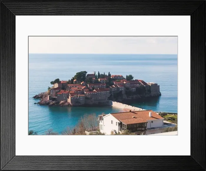 Framed Print : View of Sveti Stefan, a town in Budva Municipality Framed Print : View of Sveti Stefan, a town in Budva Municipality