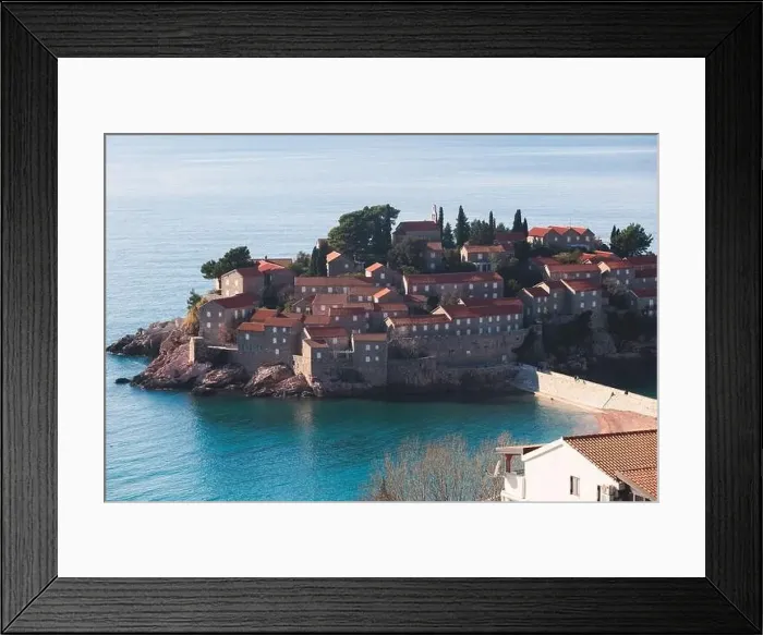 Framed Print : View of Sveti Stefan, a town in Budva Municipality Framed Print : View of Sveti Stefan, a town in Budva Municipality