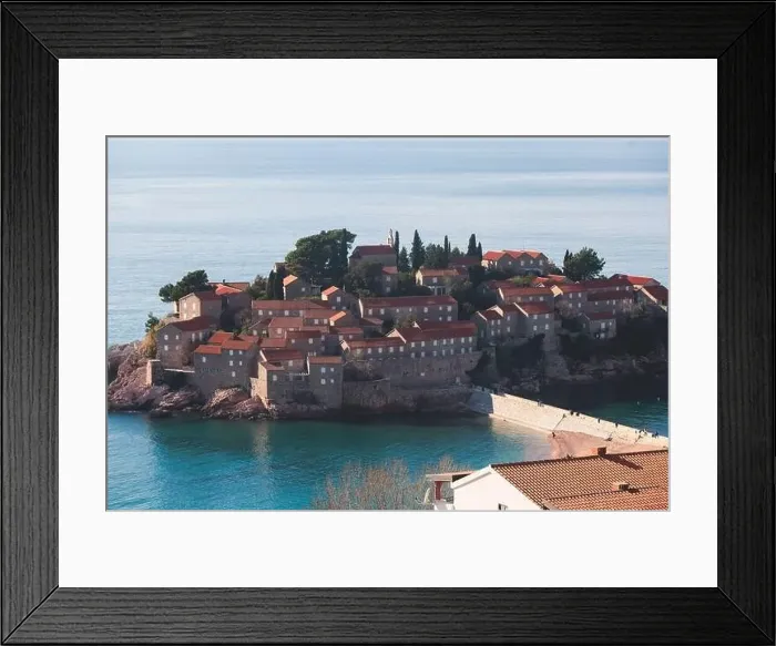 Framed Print : View of Sveti Stefan, a town in Budva Municipality Framed Print : View of Sveti Stefan, a town in Budva Municipality