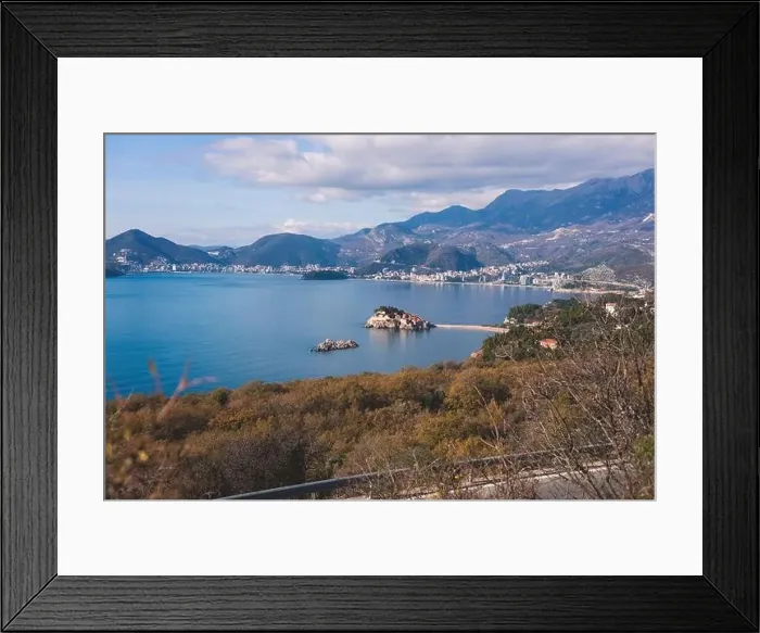 Framed Print : View of Sveti Stefan, a town in Budva Municipality Framed Print : View of Sveti Stefan, a town in Budva Municipality