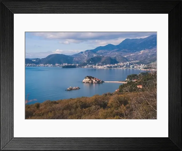 Framed Print : View of Sveti Stefan, a town in Budva Municipality Framed Print : View of Sveti Stefan, a town in Budva Municipality