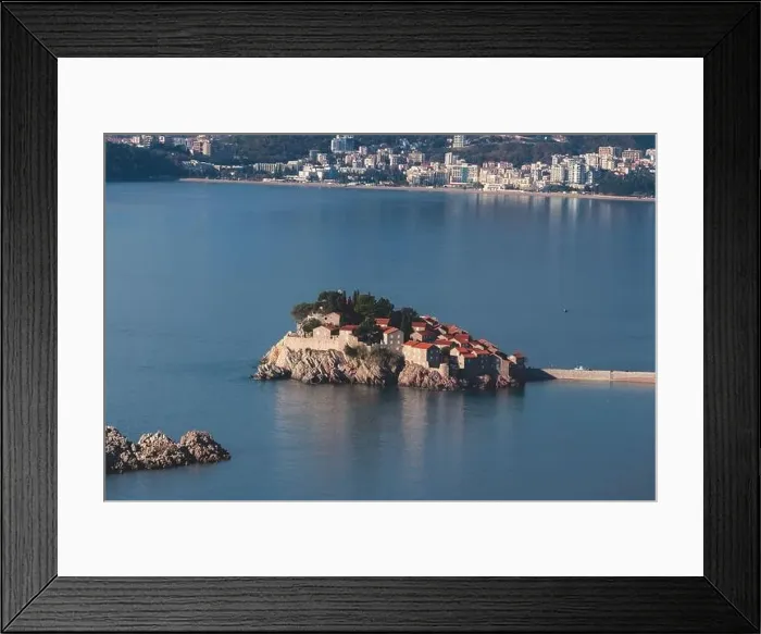 Framed Print : View of Sveti Stefan, a town in Budva Municipality Framed Print : View of Sveti Stefan, a town in Budva Municipality