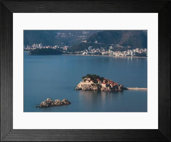 Framed Print : View of Sveti Stefan, a town in Budva Municipality Framed Print : View of Sveti Stefan, a town in Budva Municipality