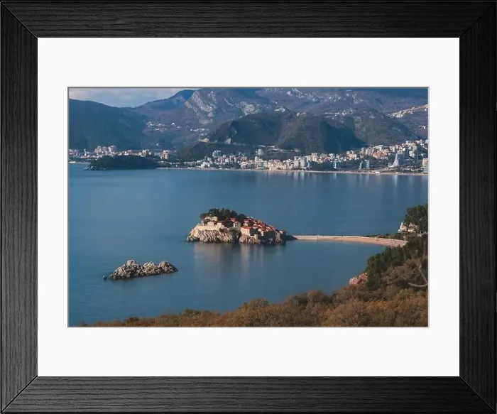 Framed Print : View of Sveti Stefan, a town in Budva Municipality Framed Print : View of Sveti Stefan, a town in Budva Municipality