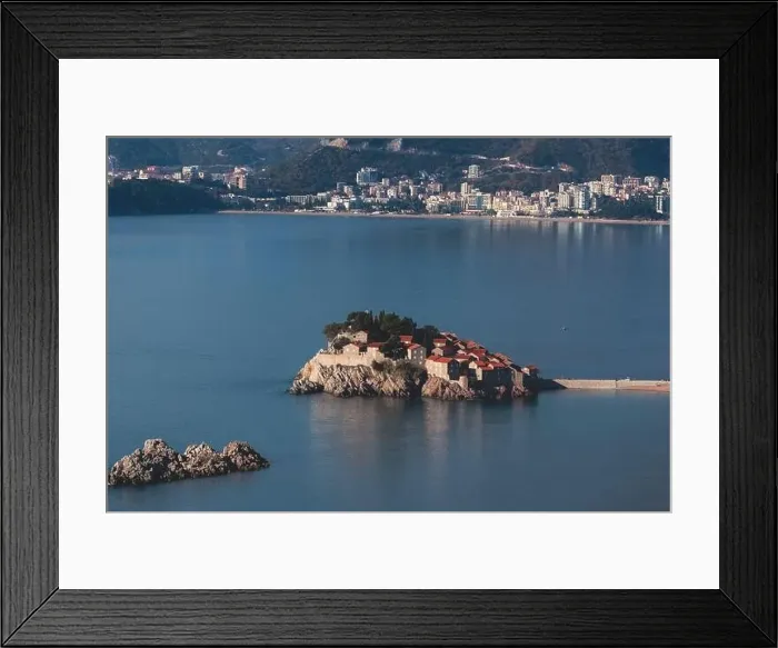 Framed Print : View of Sveti Stefan, a town in Budva Municipality Framed Print : View of Sveti Stefan, a town in Budva Municipality