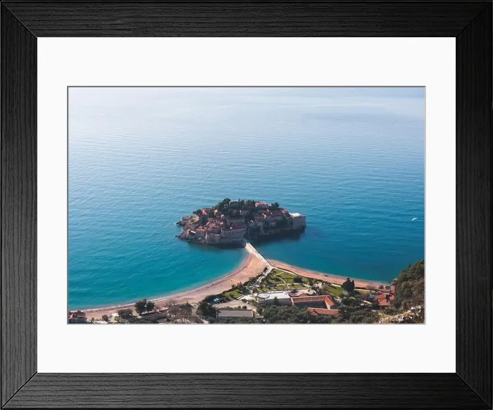 Framed Print : View of Sveti Stefan, a town in Budva Municipality Framed Print : View of Sveti Stefan, a town in Budva Municipality