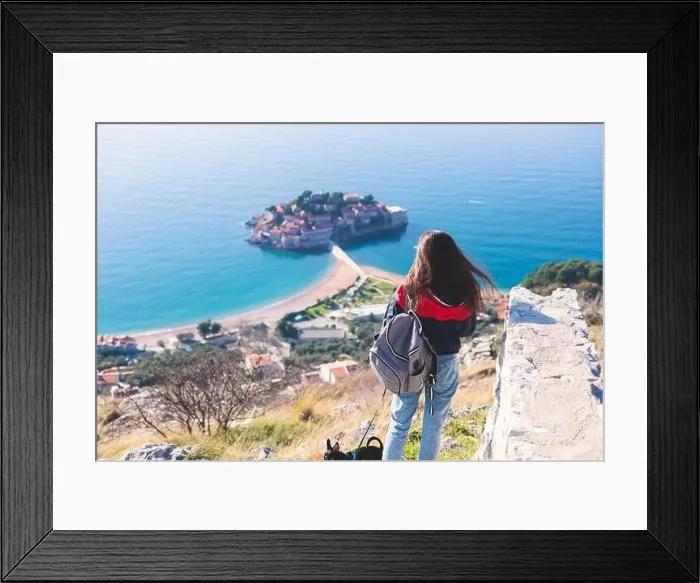 Framed Print : View of Sveti Stefan, a town in Budva Municipality Framed Print : View of Sveti Stefan, a town in Budva Municipality
