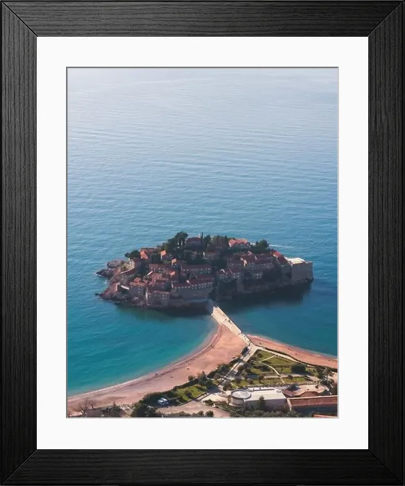 Framed Print : View of Sveti Stefan, a town in Budva Municipality Framed Print : View of Sveti Stefan, a town in Budva Municipality