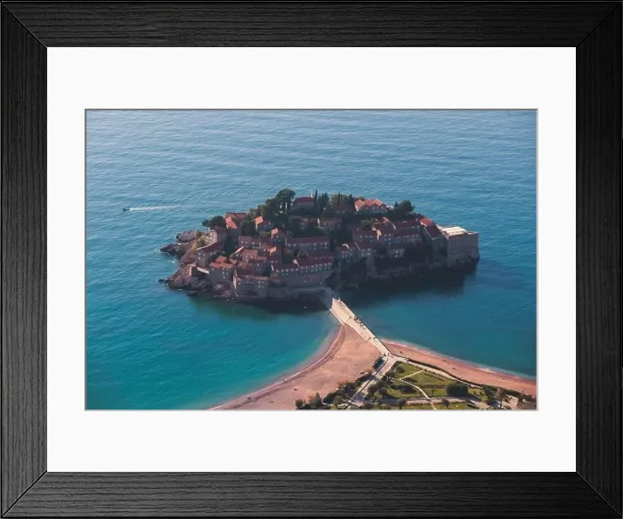 Framed Print : View of Sveti Stefan, a town in Budva Municipality Framed Print : View of Sveti Stefan, a town in Budva Municipality