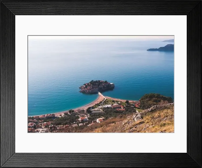 Framed Print : View of Sveti Stefan, a town in Budva Municipality Framed Print : View of Sveti Stefan, a town in Budva Municipality