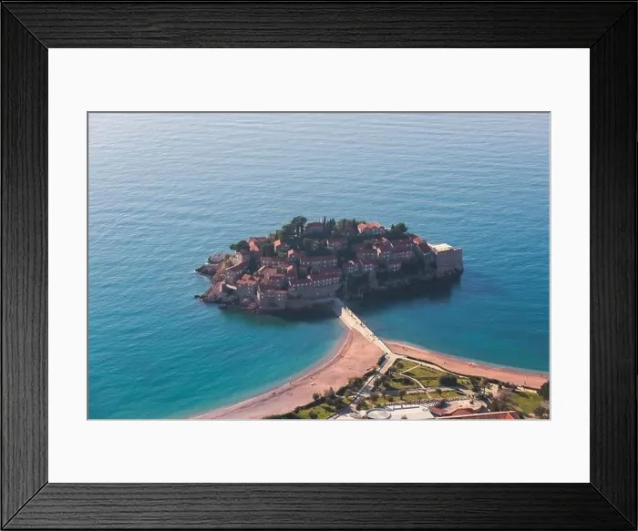 Framed Print : View of Sveti Stefan, a town in Budva Municipality Framed Print : View of Sveti Stefan, a town in Budva Municipality