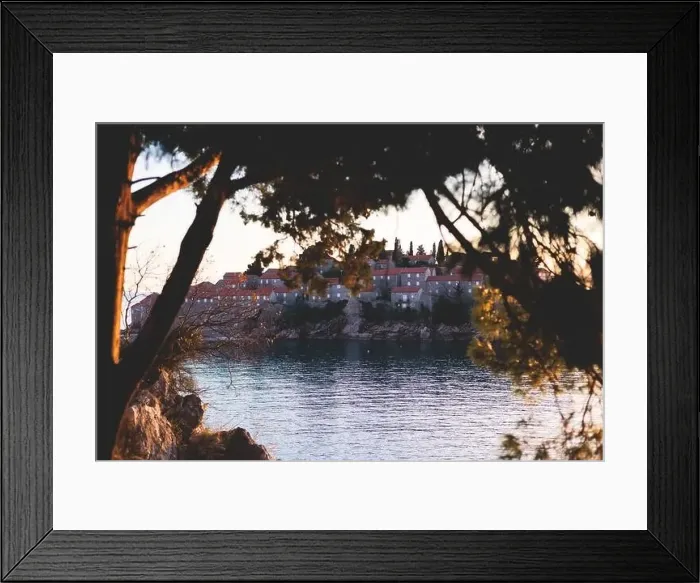 Framed Print : View of Sveti Stefan, a town in Budva Municipality Framed Print : View of Sveti Stefan, a town in Budva Municipality