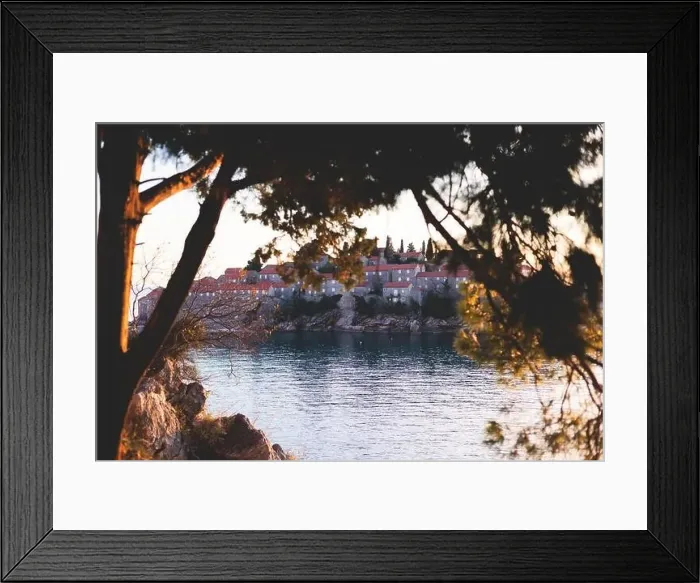 Framed Print : View of Sveti Stefan, a town in Budva Municipality Framed Print : View of Sveti Stefan, a town in Budva Municipality