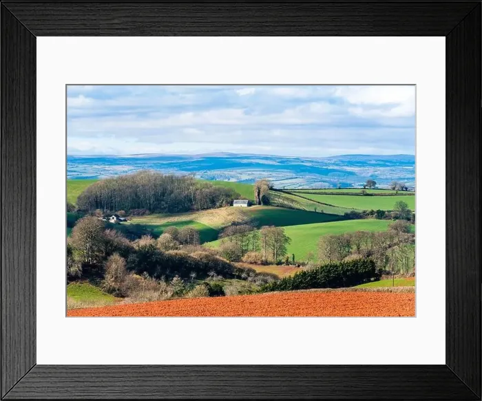 Framed Print : Fields and Farmlands in spring from a drone, Devon, England, Europe Framed Print : Fields and Farmlands in spring from a drone, Devon, England, Europe
