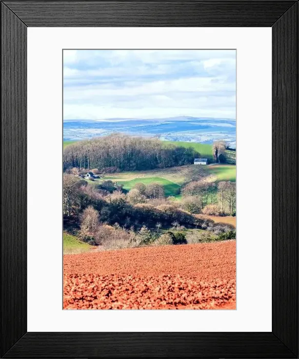 Framed Print : Fields and Farmlands in spring from a drone, Devon, England, Europe Framed Print : Fields and Farmlands in spring from a drone, Devon, England, Europe