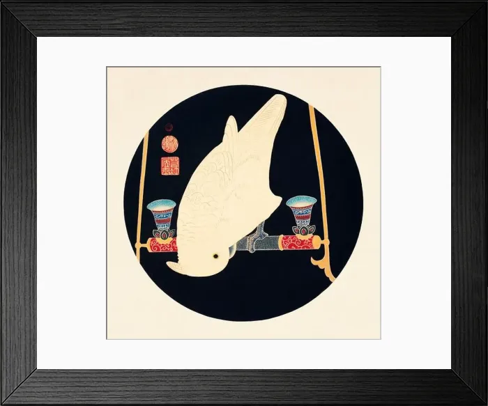 Framed Print : White Cockatoo. Colorful bird illustration on black background by Itō Jakuchū (1716-1800) Framed Print : White Cockatoo. Colorful bird illustration on black background by Itō Jakuchū (1716-1800)