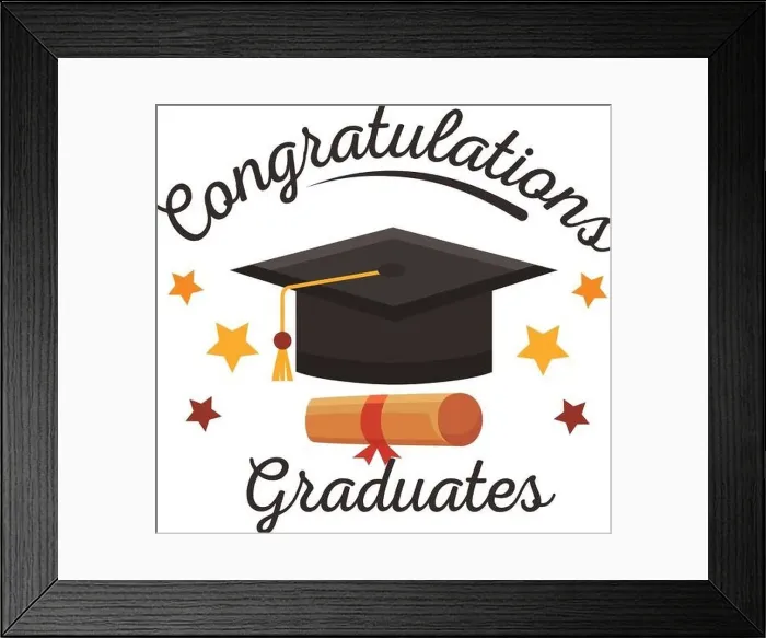 Framed Print : congratulations graduates poster with hat Framed Print : congratulations graduates poster with hat