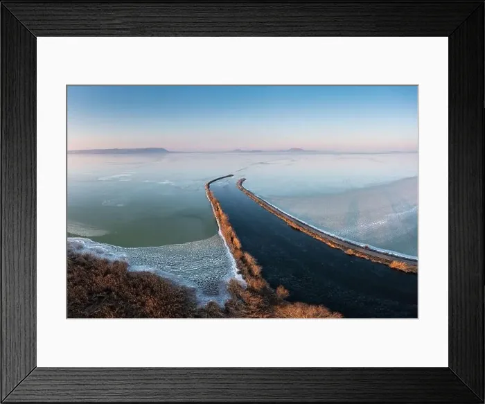 Framed Print : Winter landscape from above at Balatonmariafurdo Framed Print : Winter landscape from above at Balatonmariafurdo