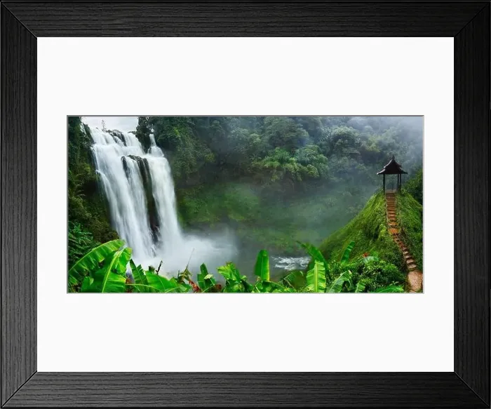Framed Print : View of an natural misty waterfall in the rainforest Framed Print : View of an natural misty waterfall in the rainforest
