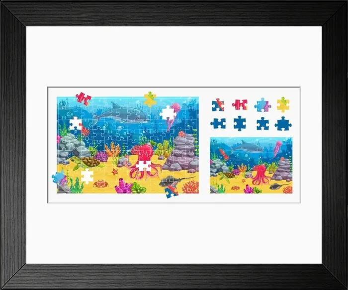 Framed Print : Cartoon sea underwater animals and landscape Framed Print : Cartoon sea underwater animals and landscape