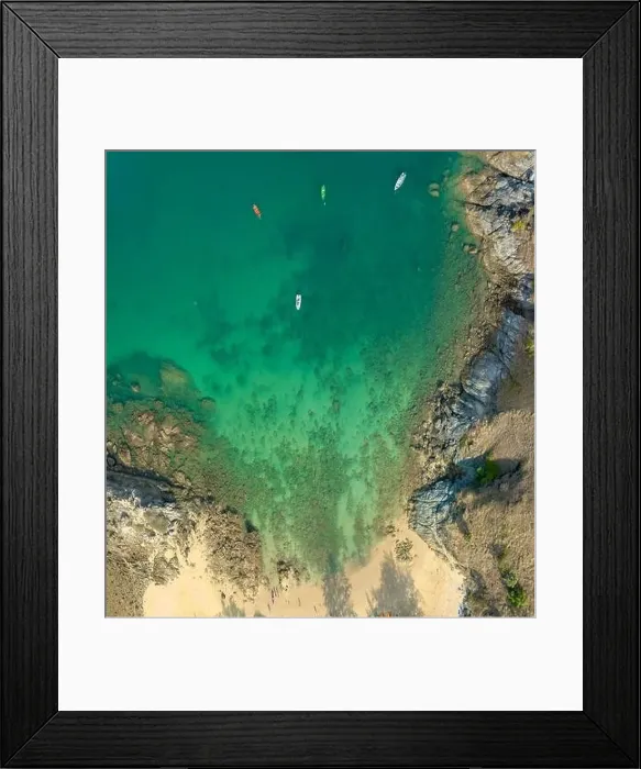 Framed Print : aerial panorama view above turquoise sea around Nui beach small beach surrounded by tourist attractions Framed Print : aerial panorama view above turquoise sea around Nui beach small beach surrounded by tourist attractions