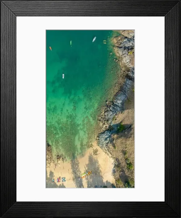 Framed Print : aerial panorama view above turquoise sea around Nui beach small beach surrounded by tourist attractions Framed Print : aerial panorama view above turquoise sea around Nui beach small beach surrounded by tourist attractions
