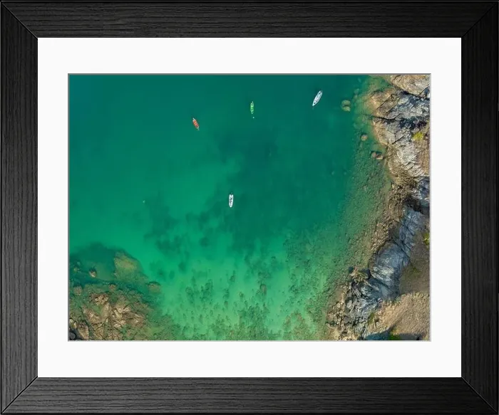 Framed Print : aerial panorama view above turquoise sea around Nui beach small beach surrounded by tourist attractions Framed Print : aerial panorama view above turquoise sea around Nui beach small beach surrounded by tourist attractions