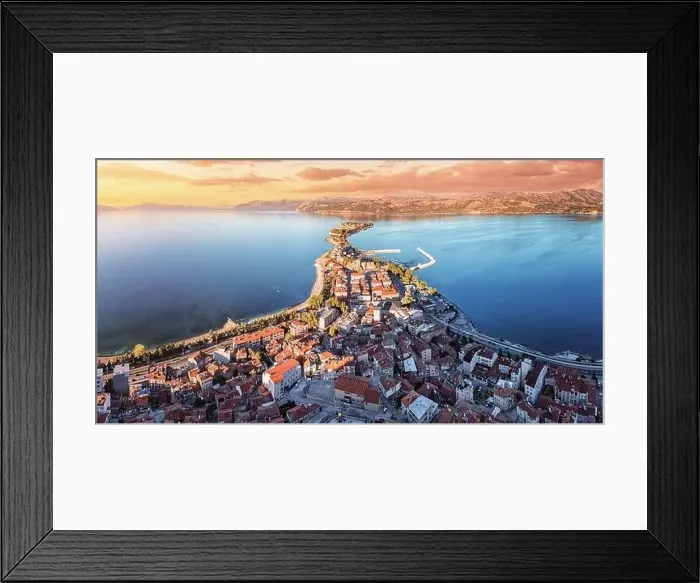 Framed Print : Aerial sunset view of Egirdir lake peninsula and town in Isparta region Framed Print : Aerial sunset view of Egirdir lake peninsula and town in Isparta region