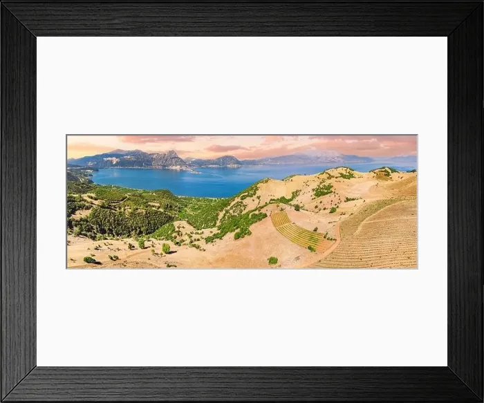 Framed Print : Lavender and agricultural shrub plantations with Lake Egirdir in the background. Aerial view Framed Print : Lavender and agricultural shrub plantations with Lake Egirdir in the background. Aerial view