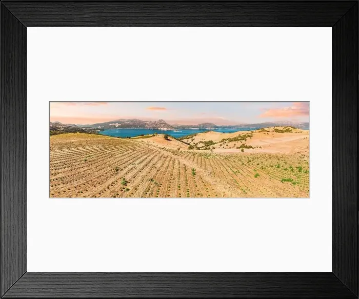 Framed Print : Lavender and agricultural shrub plantations with Lake Egirdir in the background. Aerial view Framed Print : Lavender and agricultural shrub plantations with Lake Egirdir in the background. Aerial view