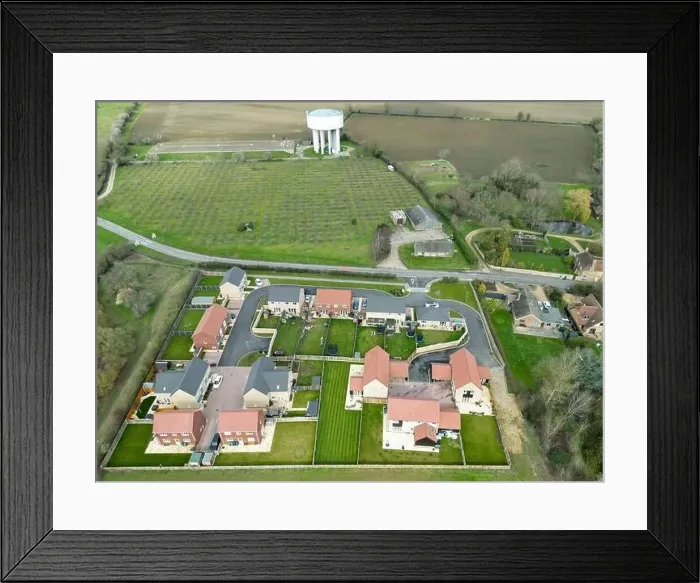 Framed Print : Drone view of a brownfield housing development on the edge of an East Anglian village Framed Print : Drone view of a brownfield housing development on the edge of an East Anglian village