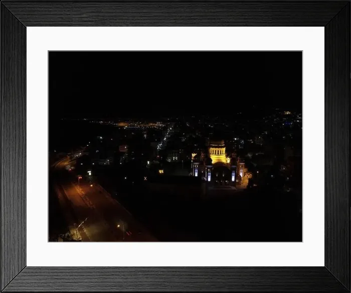 Framed Print : Saint Andrew Church Of Patra City In Greece At Midnight Aerial Night View Framed Print : Saint Andrew Church Of Patra City In Greece At Midnight Aerial Night View