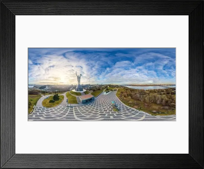 Framed Print : Mother Motherland monument in Kyiv. Historical sights of Ukraine. Full panorama 360 degrees in the equiangular equids Framed Print : Mother Motherland monument in Kyiv. Historical sights of Ukraine. Full panorama 360 degrees in the equiangular equids
