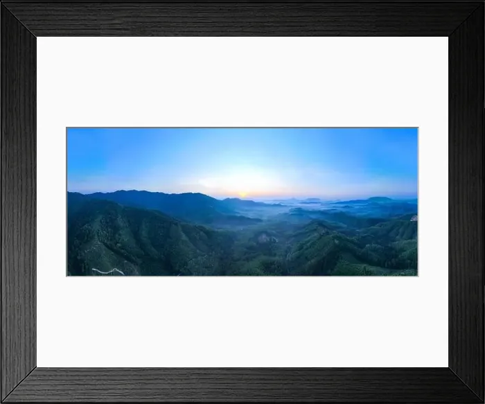 Framed Print : Aerial view Panorama of flowing fog waves on mountain tropical rainforest