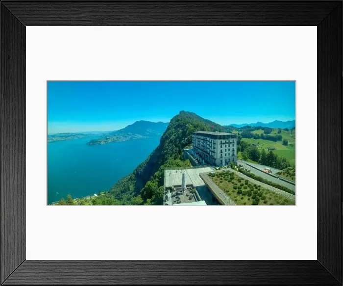 Framed Print : Panoramic View over Hotel Palace and Lake Lucerne and Mountain in a Sunny Summer Day in Burgenstock Framed Print : Panoramic View over Hotel Palace and Lake Lucerne and Mountain in a Sunny Summer Day in Burgenstock