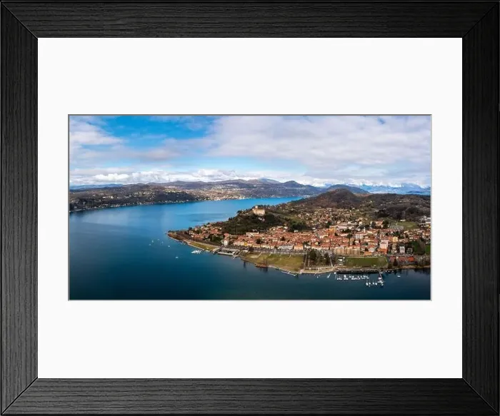 Framed Print : A drone panorama landscape of Lake Maggiore and Angera with Borromeo Castle on the hilltop Framed Print : A drone panorama landscape of Lake Maggiore and Angera with Borromeo Castle on the hilltop