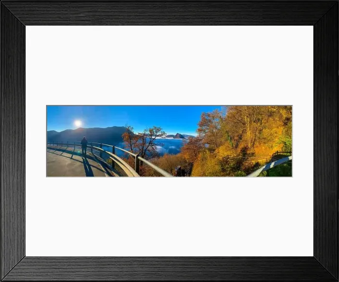Framed Print : Panoramic View over Mountain Peak San Salvatore Above Cloudscape with Sunlight and Clear Sky in Lugano Framed Print : Panoramic View over Mountain Peak San Salvatore Above Cloudscape with Sunlight and Clear Sky in Lugano