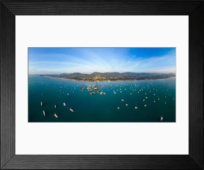 Framed Print : Aerial panorama view of Chalong pier with many boats at sunrise, Phuket, Thailand Framed Print : Aerial panorama view of Chalong pier with many boats at sunrise, Phuket, Thailand