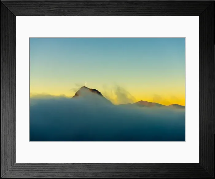Framed Print : Mountain Peak San Salvatore Above Cloudscape with Sunlight and Clear Sky in Lugano, Ticino in Switzerland Framed Print : Mountain Peak San Salvatore Above Cloudscape with Sunlight and Clear Sky in Lugano, Ticino in Switzerland