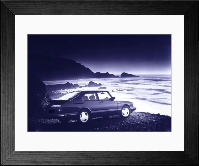 Framed Print : Scanned image of a Classic Saab Turbo car on a deserted beach in Devon, UK shot on film circa 1994 Framed Print : Scanned image of a Classic Saab Turbo car on a deserted beach in Devon, UK shot on film circa 1994