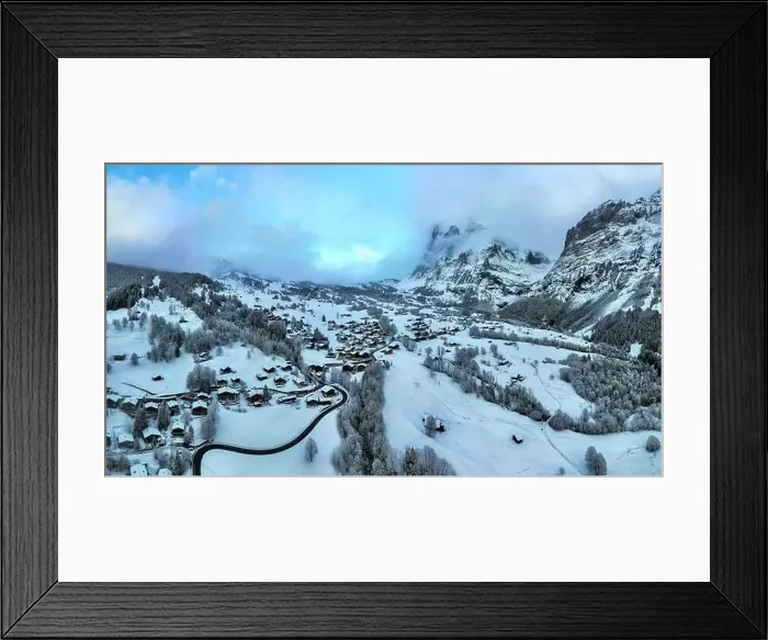 Framed Print : Aerial view of Grindelwald in winter, Switzerland Framed Print : Aerial view of Grindelwald in winter, Switzerland