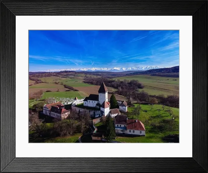 Framed Print : Aerial photography of the fortified church located at Hosman Framed Print : Aerial photography of the fortified church located at Hosman
